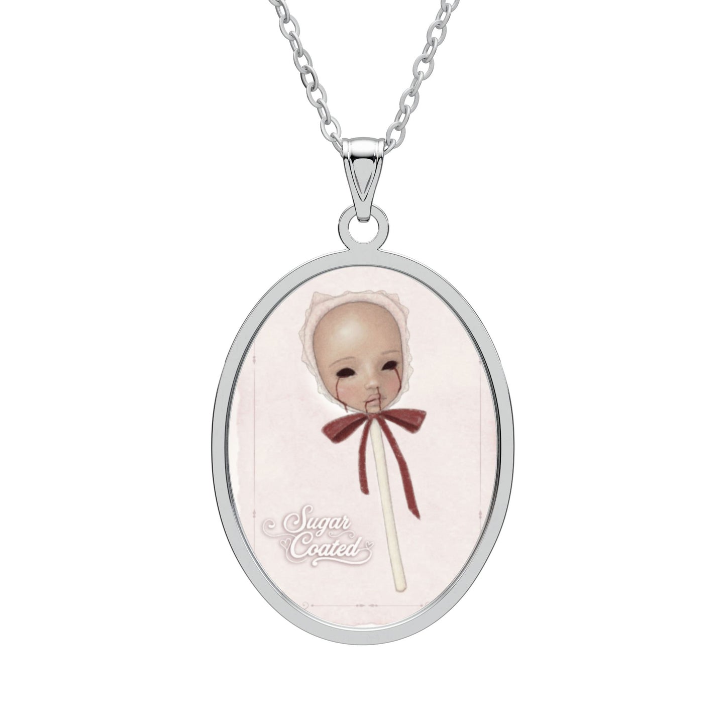 Vintage Lollipop Doll Oval Pendant Necklace