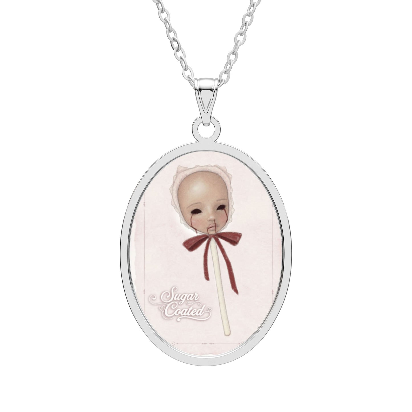 Vintage Lollipop Doll Oval Pendant Necklace
